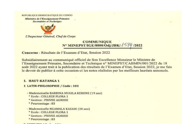 Palmarès Exetat 2022 Pdf Haut-katanga