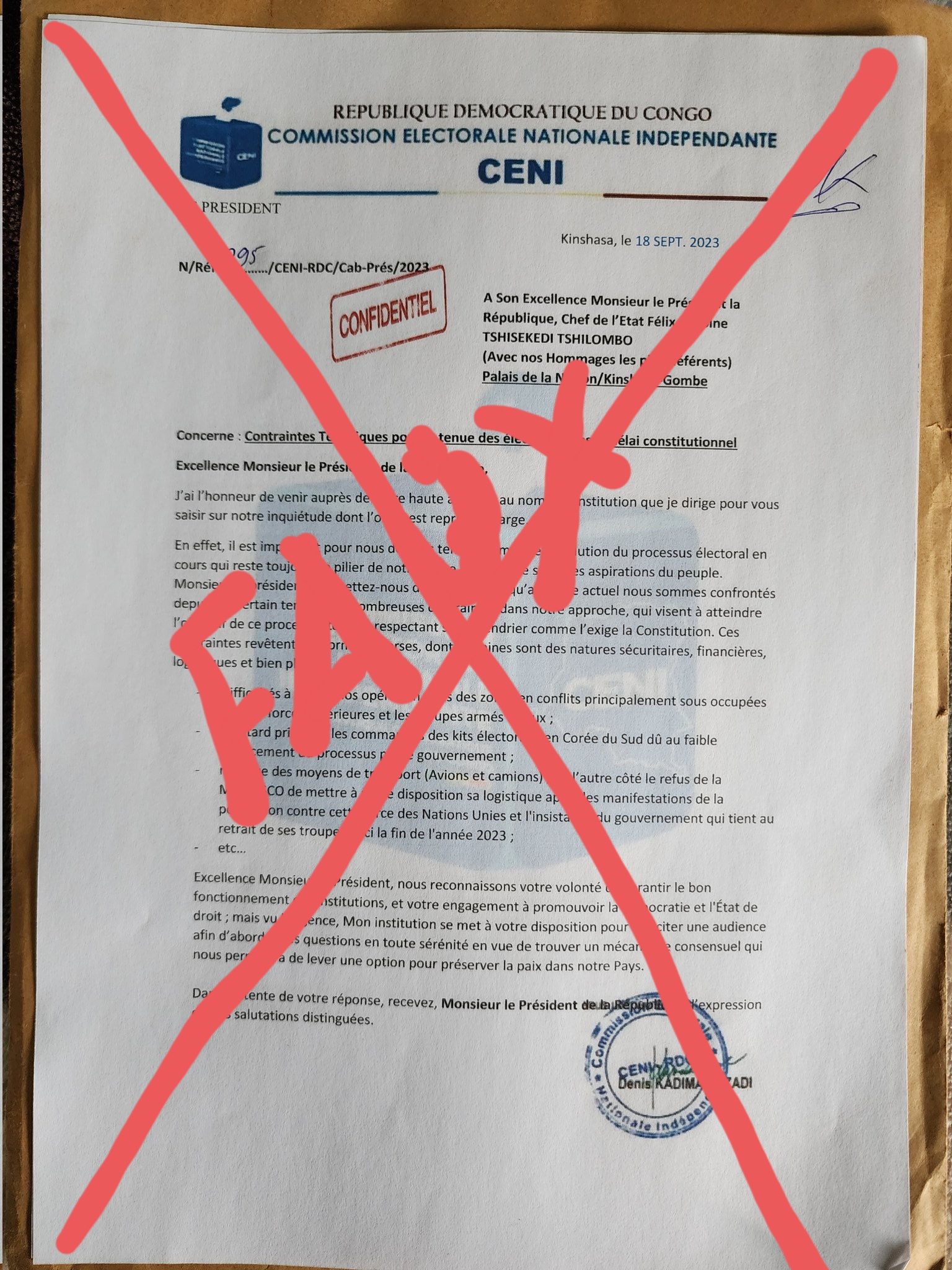 Attention à cette lettre de la CENI RDC sur les contraintes pour la tenue des prochaines élections