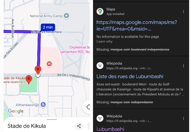 Les avenues localisées á Likasi et non á Lubumbashi