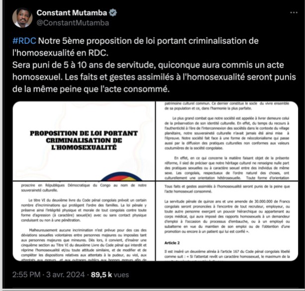 Post sur X de Constant Mutamba