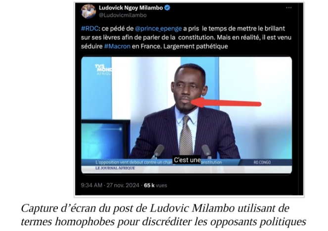 Capture d'écran  du post de Ludovic Milambo