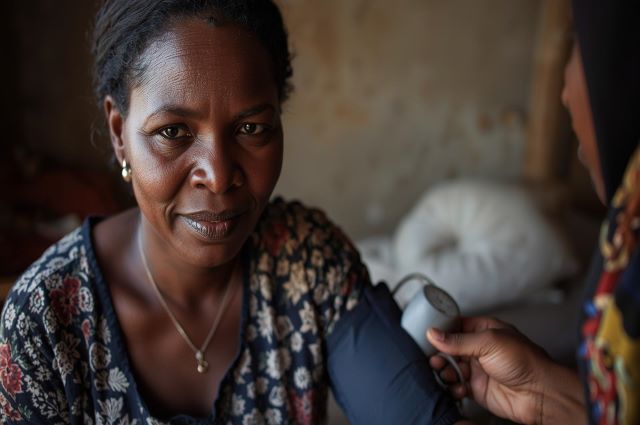 Une personne entrain de prendre sa tension artérielle