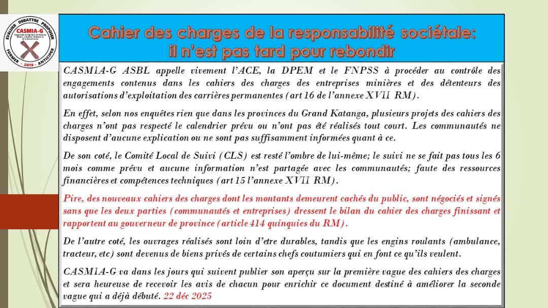 Mines: CASMIA-G dénonce l&rsquo;opacité dans la signature des nouveaux cahiers des charges
