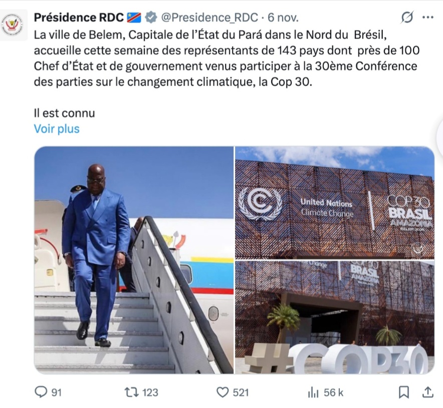 Capture d’écran d’une publication sur X de la présidence de la RDC