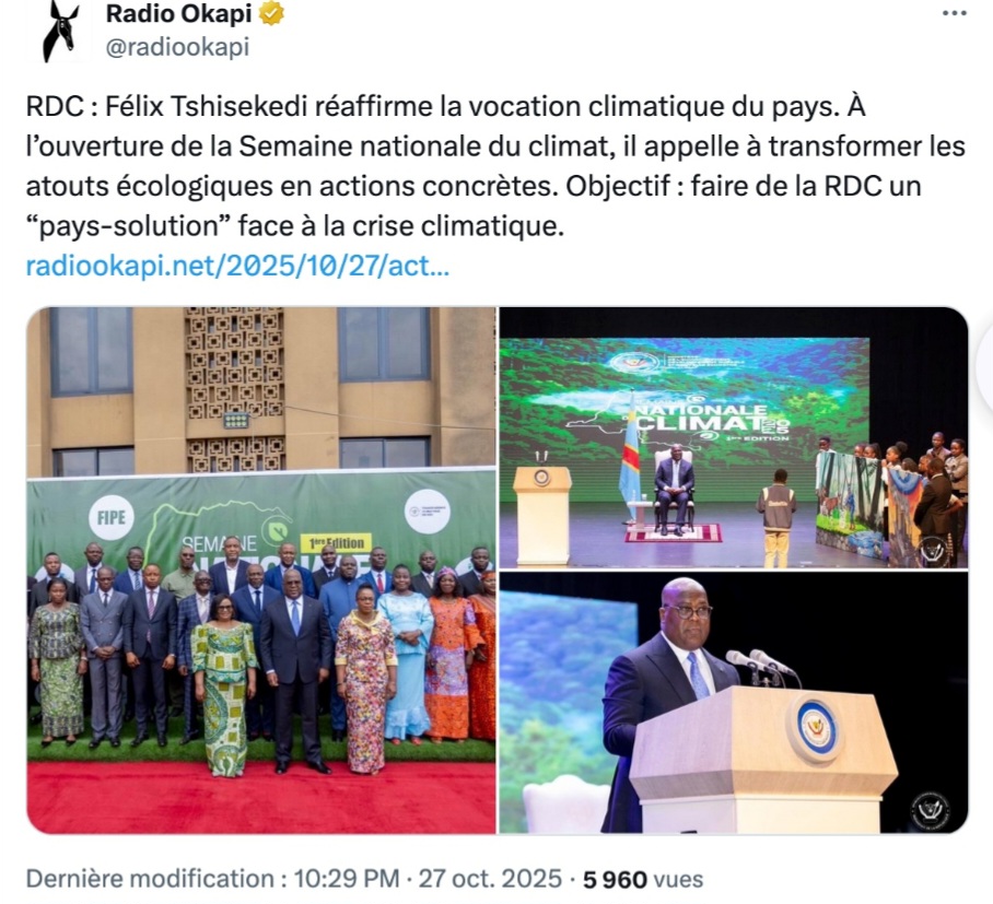 Capture d’écran d’une publication de Radio Okapi sur X