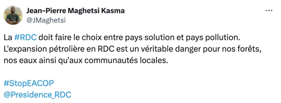 Capture d’écran de la publication sur X de Jean-Pierre Maghetsi Kasma