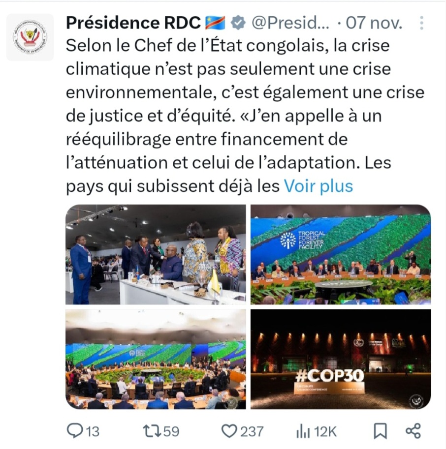 Capture d’écran d’une publication sur X de la présidence de la RDC