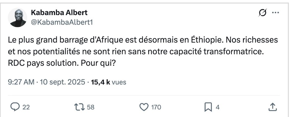 Capture d’écran de la publication de Kabamba Albert sur X