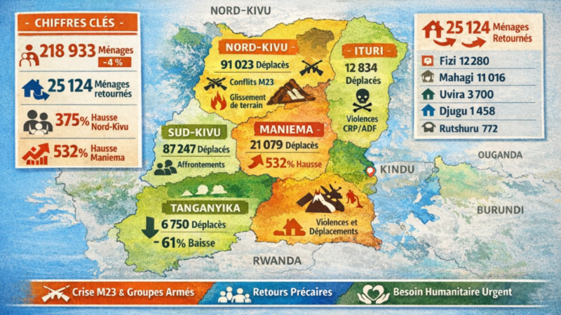 RDC: plus de 218 000 ménages déplacés interne en Janvier 2026