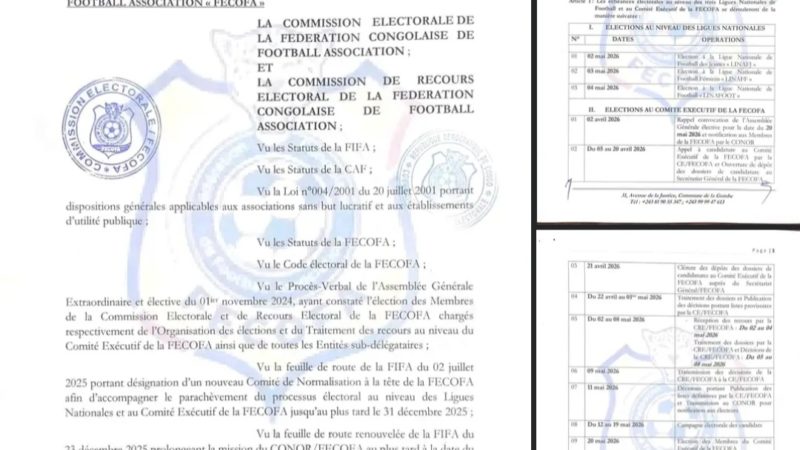 La FECOFA publie un nouveau calendrier électoral jusqu’au 20 mai