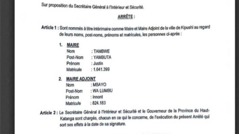 Kipushi : des jeunes menacent d’organiser un sit-in pour exiger l’installation du nouveau maire de la ville