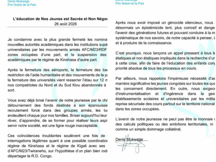 RDC: Denis Mukwege condamne la suspension des activités académiques à l’Est